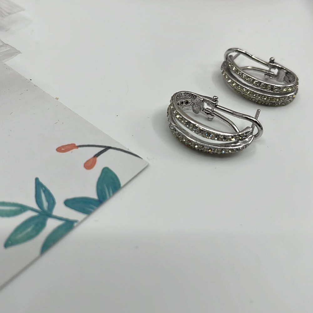 ✨ 925 Sterling Silver Double Row CZ Hoop Earrings - 5.1g - Picture 11 of 12